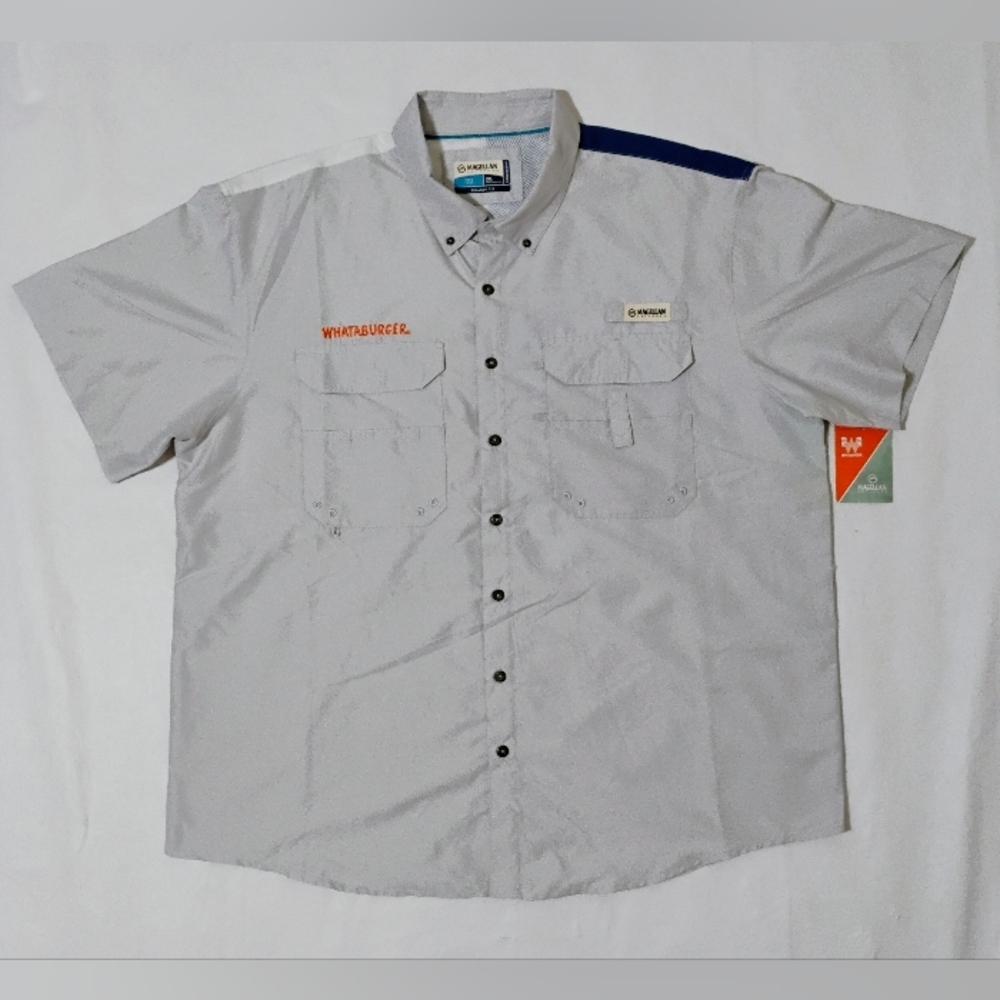 Men's Magellan Whataburger Texas Gray Button Down Fish Gear Shirt Size 2XL NWT
